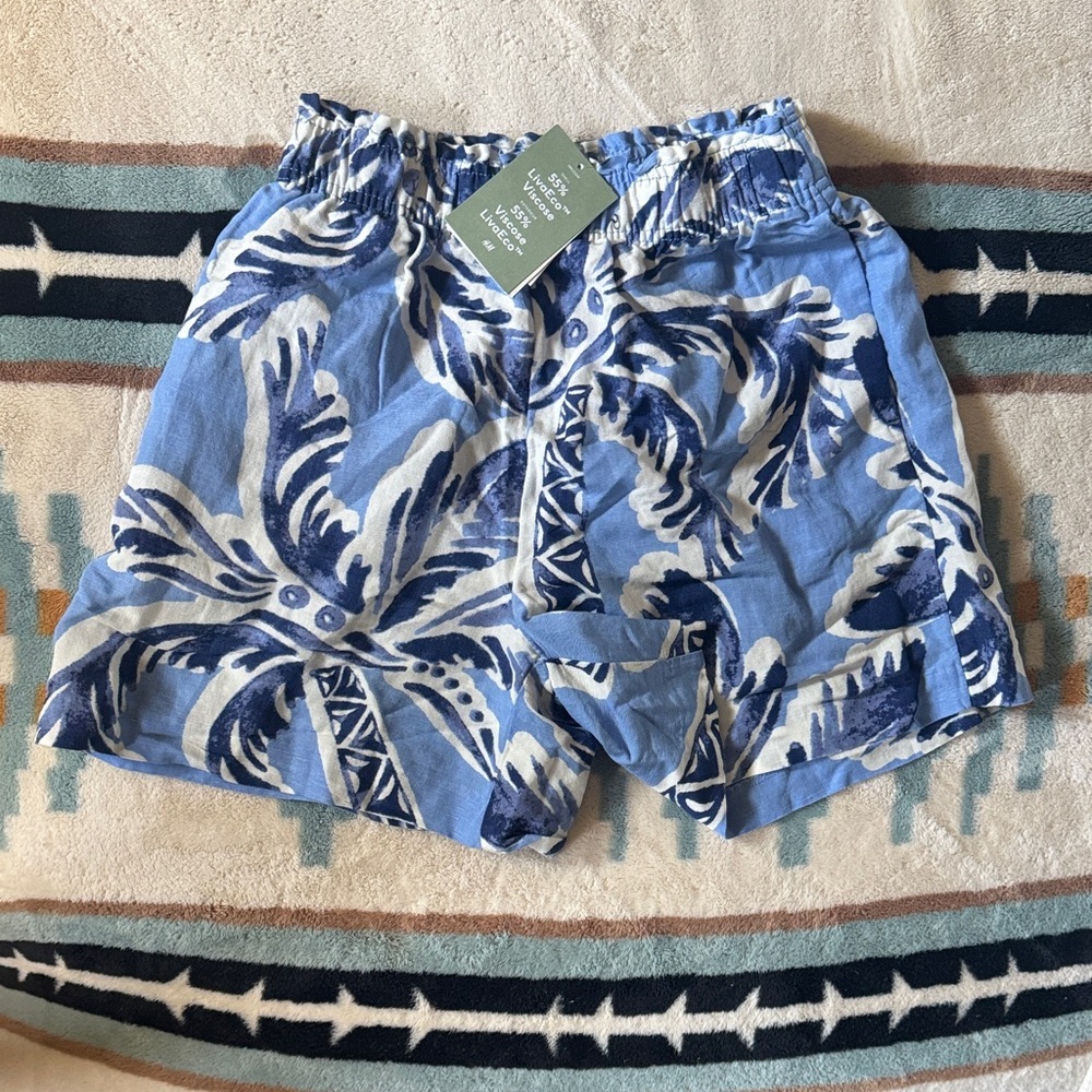 NWT H&M Blue Tropical Print Linen Blend Women Shorts